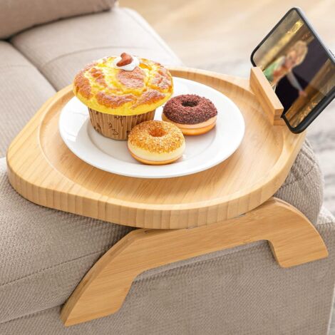 Plateau Accoudoir Canapé MEKOTRIN - Bambou Pliable, Support Rotatif | Pour Boissons, Téléphone, Snacks
