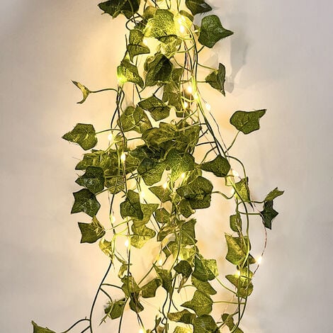 dww-lierre artificiel, [1 stk] 5m feuille guirlande lumineuse, plantes  artificielles avec 50 led et vert feuille, chane lumires led de vigne pour  jard