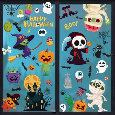 Happy Halloween Home Decor Stickers Muraux Sorcière Chauves-Souris  Araignées Citrouille Lanterne Chat Chambre Salon Stickers