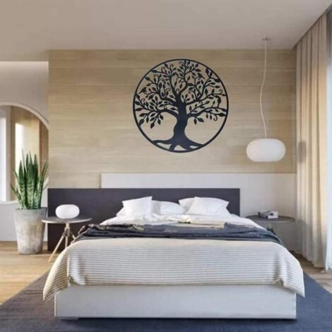 Ahlsen Art mural en métal, arbre de vie, logo de famille d'arbre en métal, décoration murale, décoration d'intérieur (35 x 35 cm)