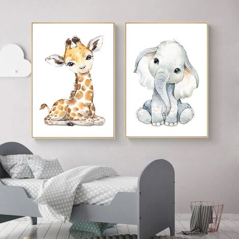 Ahlsen Lot de 4 Affiches Chambre Bébé - Format A4 Tigre & Girafe Zèbre, Décor Garçon & Fille, 2130cm.
