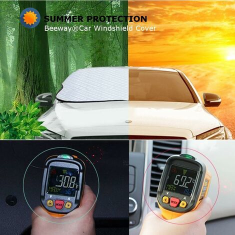 Ahlsen Housse de pare-brise de voiture, housse de protection extra épaisse pour pare-brise de voiture – Neige, gel, soleil, UV, anti-poussière – Convient pour voiture SUV toute l'année été/hiver.