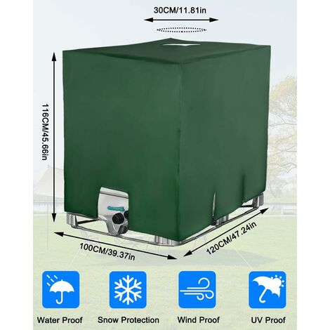 Housse De Protection Cuve IBC 1000L - Bâche Anti-UV Oxford 420D Avec Fermeture Éclair - Vert 120x100x116cm