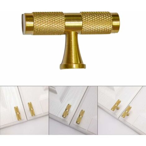 Ahlsen Bouton de Porte Placard en Laiton Massif de Forme T, Poignée de Meuble Universelle pour Tiroir / Placard de Cuisine / Porte - 50mm (2PCS)
