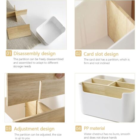 Boîte De Rangement En Bois à 2 Compartiments - Organisateur Télécommandes, Stylos, Bureau - Noyer, 14x8.5x12 Cm