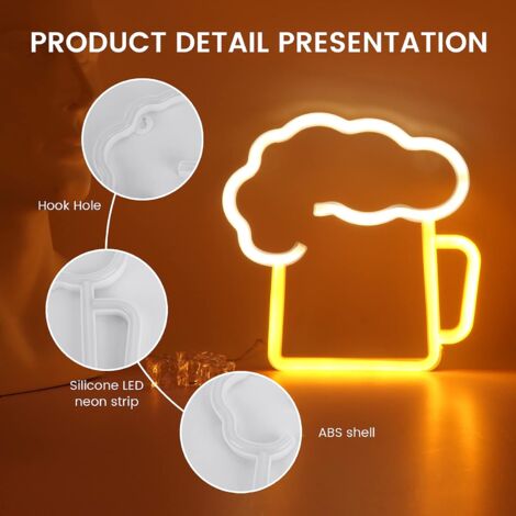 Ahlsen Enseigne Lumineuse Bar, Néon LED Déco Bar, Décoration Neon Murale, Panneau Lumineux LED Neon, Néon Alimenté par USB ou Batterie
