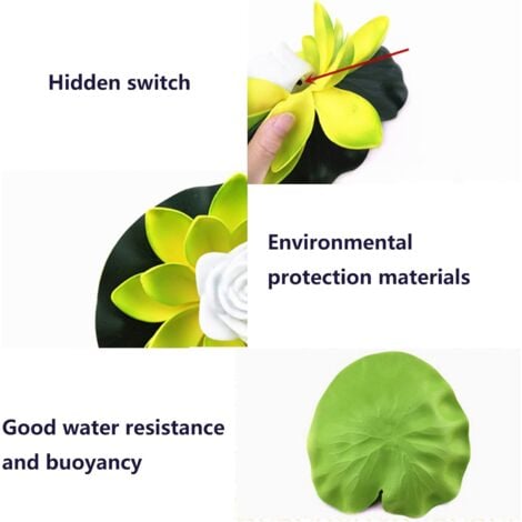 Ahlsen Lot De 6 En Forme Fleur Lotus Artificielle Flottante, Nénuphar Flottants, Led Souhaitant Lumière Pour Décoration Piscine Jardin Aquarium Mariage