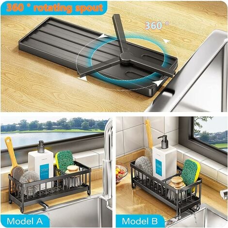 Ahlsen Rangement Cuisine Support Evier 304 Acier Inoxydable Porte Eponge evier Cuisine Multifonctionnel Organisateur evier Cuisine avec bac de vidange Automatique (Noir)