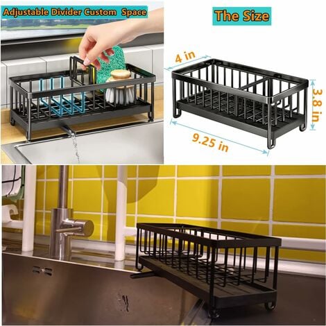 Ahlsen Rangement Cuisine Support Evier 304 Acier Inoxydable Porte Eponge evier Cuisine Multifonctionnel Organisateur evier Cuisine avec bac de vidange Automatique (Noir)