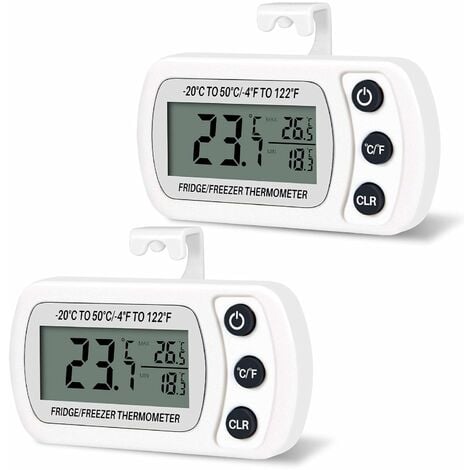 2 PCS Thermomètre pour Réfrigérateur Congélateur Frigidaire Numérique  Température -20 à 50°C avec Crochet