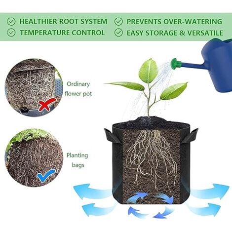 Ahlsen 6 Pcs Sac Plantation, Non Tissé Pot en Tissu avec Poignées pour Plantation Pommes de Terre Tomates Fraises Végétale Fleurs et Autres Plantes (3 Gallons)