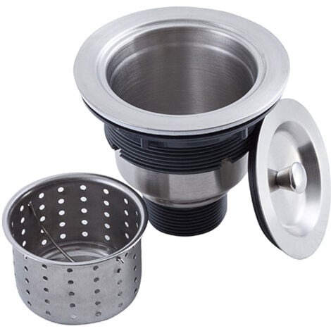 Ahlsen Kit de montage de bonde d'évier de cuisine avec panier de vidange d'évier de cuisine, bouchon d'évier et couvercle en acier inoxydable 304 3-1/2"