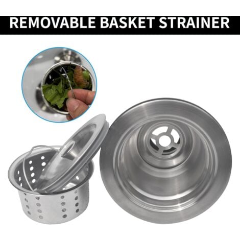 Ahlsen Kit de montage de bonde d'évier de cuisine avec panier de vidange d'évier de cuisine, bouchon d'évier et couvercle en acier inoxydable 304 3-1/2"