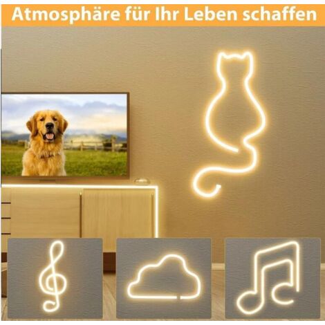 Neon Ruban Led 3m, 5V 3000K Blanc Chaud Bande Led, Flexible Étanche Découpable Silicone Bandeau Lumineuse Led pour Intérieur Décoration, Chambre, DIY Sign (USB)