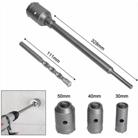 Scie à Cloche Trépan, Ø30mm, 40mm, 50mm Set de Scies Cloches , Trépan Béton 350 mm SDS Plus Tige d'Extension Pointe en Carbure de Tungstène