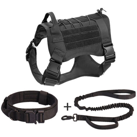 Ahlsen Harnais militaire pour chien avec pochette et patch, gilet tactique sans traction pour chien de grande taille, harnais pour chien de service pour l'entraînement, la randonnée - noir, M