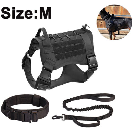 Ahlsen Harnais militaire pour chien avec pochette et patch, gilet tactique sans traction pour chien de grande taille, harnais pour chien de service pour l'entraînement, la randonnée - noir, M