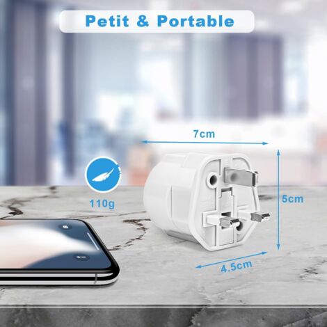 Ahlsen 【2 Pièces】 Adaptateur Prise Anglaise, Adaptateur de Voyage France vers UK, Adaptateur de Prise pour Irlande, Angleterre, Ecosse, Dubaï, Malte, Adaptateur Type G (Blanc)