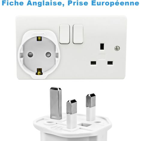 Ahlsen 【2 Pièces】 Adaptateur Prise Anglaise, Adaptateur de Voyage France vers UK, Adaptateur de Prise pour Irlande, Angleterre, Ecosse, Dubaï, Malte, Adaptateur Type G (Blanc)