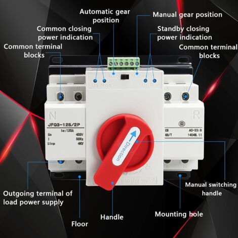 Lwuey Disjoncteur Transfert Automatique 125A 400V 4P - Commutateur Double Alimentation Faible Bruit