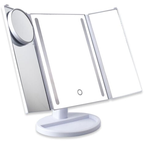 Ahlsen Miroir Maquillage LED, Miroir de Maquillage Lumineux à Trois Volets avec Écran Tactile, Miroir de Comptoir Cosmétique Rotation Réglable à 180°