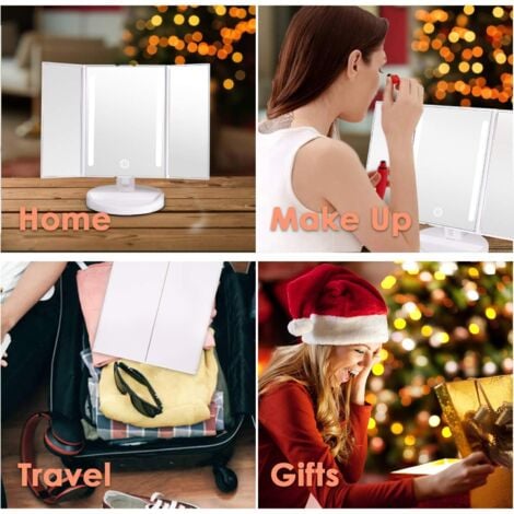 Ahlsen Miroir Maquillage LED, Miroir de Maquillage Lumineux à Trois Volets avec Écran Tactile, Miroir de Comptoir Cosmétique Rotation Réglable à 180°