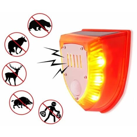 Ahlsen Solaire Son Alarme Lumière Imperméable 129dB Système d'alarme factice avec lumière clignotante, des sons de coups de feu et des effets sonores d'aboiements de chien (Rouge)