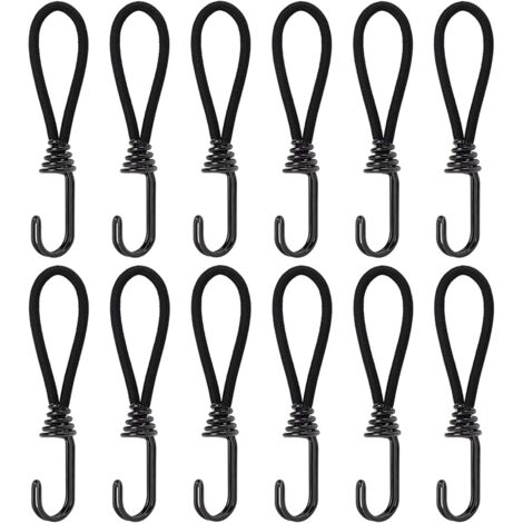 Lot 30 Tendeurs élastiques Avec Crochets - 25 Cm, Noirs, Pour Bâches, Camping, Bagages, Tentes - Résistants Aux Intempéries