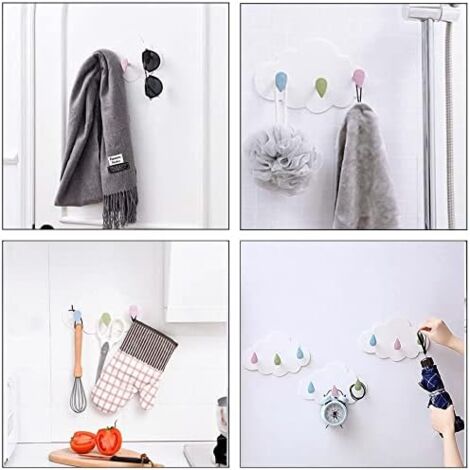 Patère Enfant Nuage Sans Perçage - 3 Crochets - Pour Chambre, Salle De Bain Ou Cuisine - Adhésif Fort