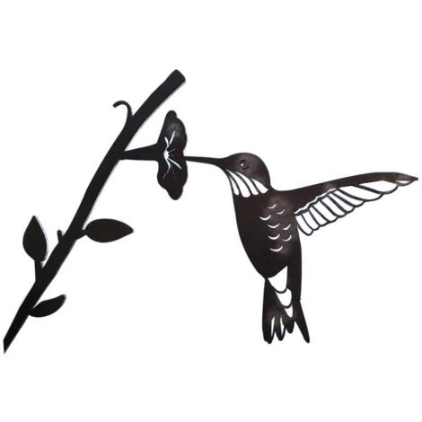 Déco Murale Métal Oiseaux Sur Branche | 43x18.6 Cm, Noir, Art Mural Salon, Balcon, Jardin, Facile à Installer