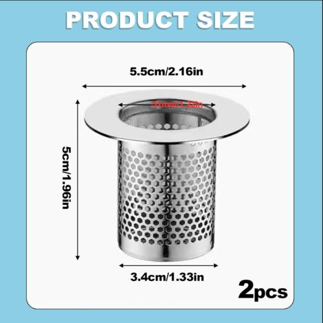 2 Pièces de Crépine de Vidange, Filtre à Evier en Acier Inoxydable, 33 × 50 mm Grille Douche, Bonde Evier Pop-Up en Noyau en Laiton