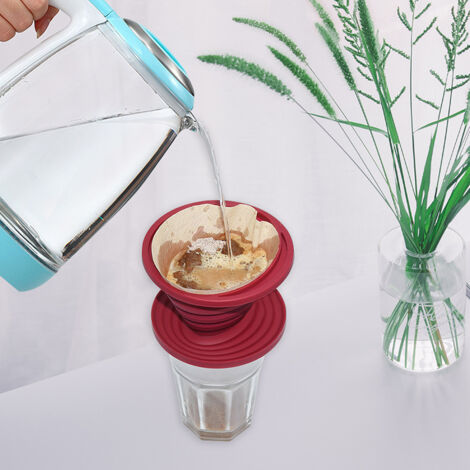 Compte-Gouttes à Café Pliable Silicone - Avec 50 Filtres Papier (Rouge)