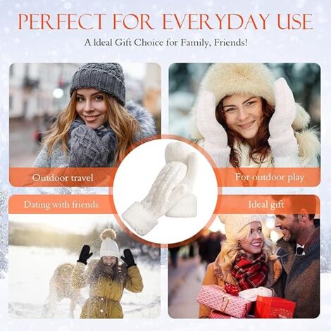Ahlsen Gants Hiver Femme, Super Epais Chaud Mitaines Moufles Femme Gants et Moufles Femme Cadeau d'Anniversaire Noël Parfait pour Femmes, Filles, Amants Maman
