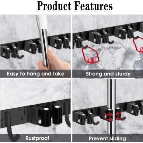 4 Supports Muraux Pour Balai Sans Perçage - En Acier Inoxydable, Capacité 10kg, Pour Cuisine, Salle De Bain, Garage