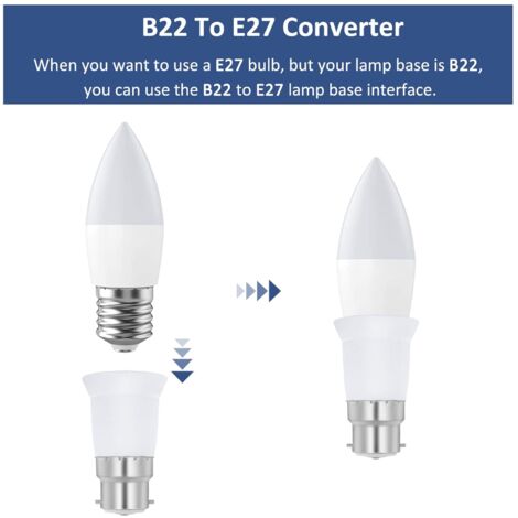 Lot De 5 Adaptateurs Douille B22 Mâle Vers E27 Femelle - Neufs, Pour Ampoules 60W, Blanc Chaud