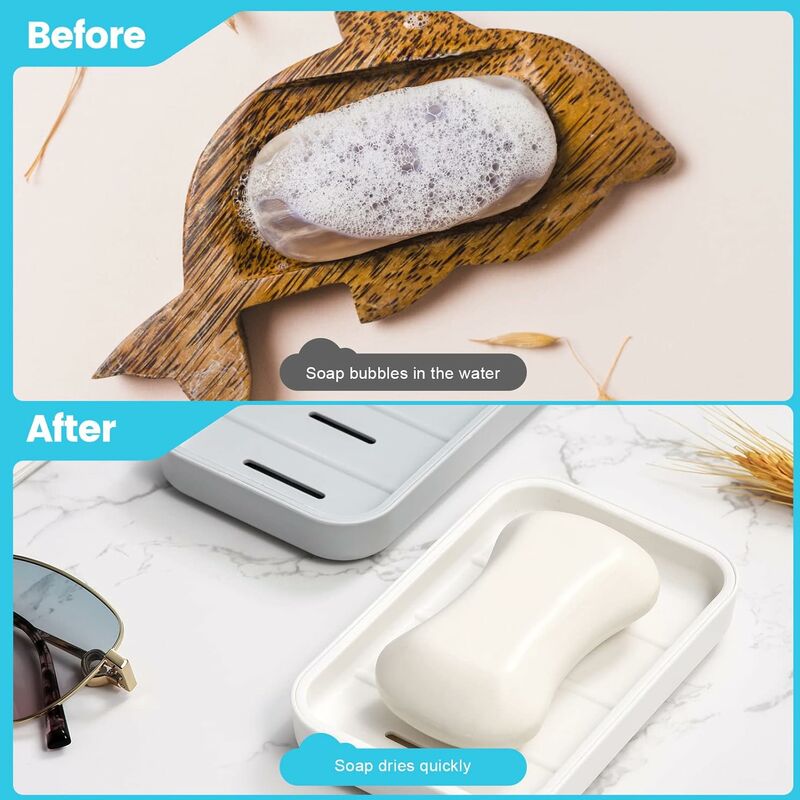 2-Pack Soap Dish With Drain, Soap Holder, Soap Saver, Easy Cleaning, Dry, Stop Mushy Soap (Blue