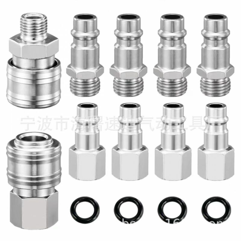 Air Hose Fittings Set - 5Pcs Quick Connect Couplers With Tape, 1/2 Inch NPT, Galvanized Steel, For Air Compressors