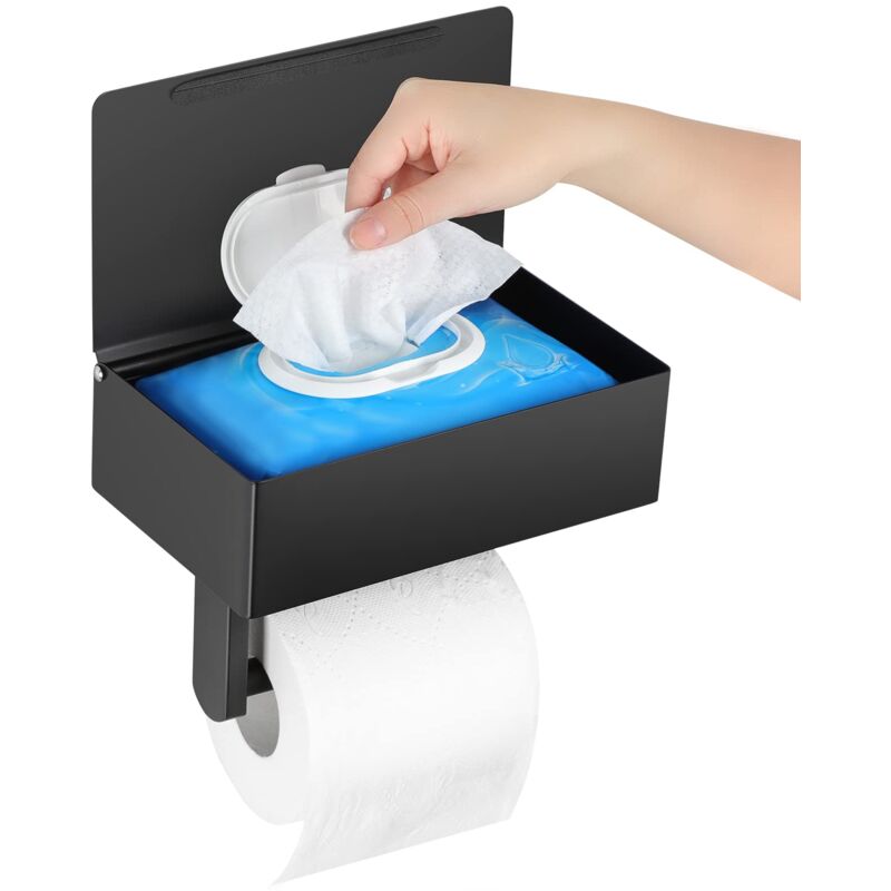 YMYNY Premium Toilet Paper Holder with Shelf and Storage - Disposable Wipes Dispenser for Bathroom - Stainless Steel Wall Mounted Roll Paper Holder - Keep Wipes