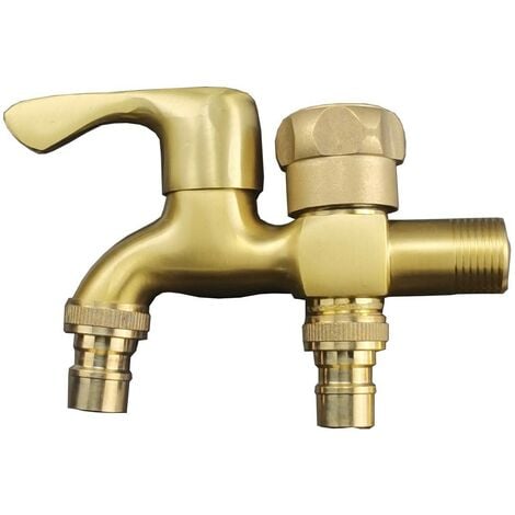 Double Tap 1/2" Garden Tap Brass Outdoor Tap Garden Anti-Frost Double Outlet Faucet Washing Machine Faucet Double Ball Drain Tap for Garden, Washing Machine