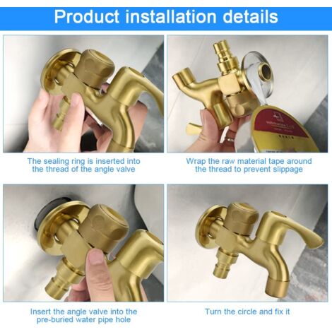 Double Tap 1/2" Garden Tap Brass Outdoor Tap Garden Anti-Frost Double Outlet Faucet Washing Machine Faucet Double Ball Drain Tap for Garden, Washing Machine