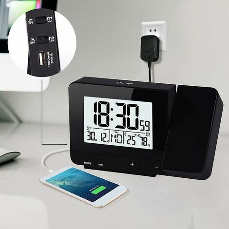 Portable Projection Alarm Clock – Projects Time On Ceiling, Large LED Display With Temperature & Date
