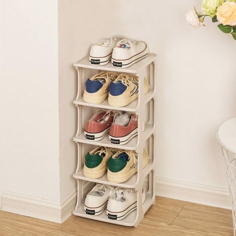 Shoe Rack Narrow Shoe Tower Space Saving Shoe Rack 4 Compartments Storage Rack Shoe Storage Compact Large Capacity (White)