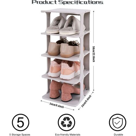 Shoe Rack Narrow Shoe Tower Space Saving Shoe Rack 4 Compartments Storage Rack Shoe Storage Compact Large Capacity (White)