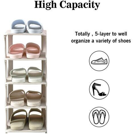 Shoe Rack Narrow Shoe Tower Space Saving Shoe Rack 4 Compartments Storage Rack Shoe Storage Compact Large Capacity (White)