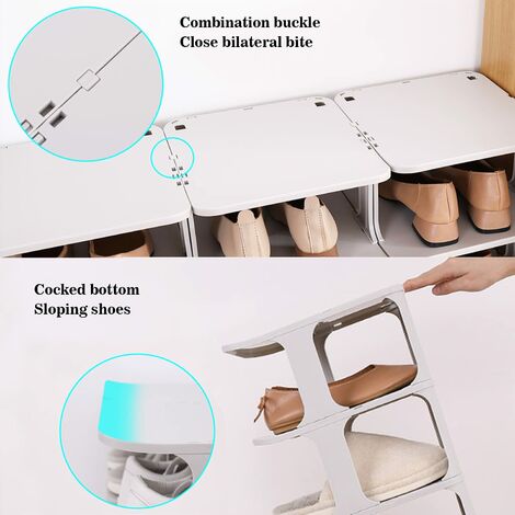 Shoe Rack Narrow Shoe Tower Space Saving Shoe Rack 4 Compartments Storage Rack Shoe Storage Compact Large Capacity (White)