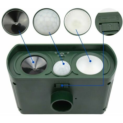 Ultrasonic Cat Repeller, Audible and Visual Animal Repeller Alarm, Solar or Battery Charging, Waterproof Repeller for Cats, Dogs, etc.