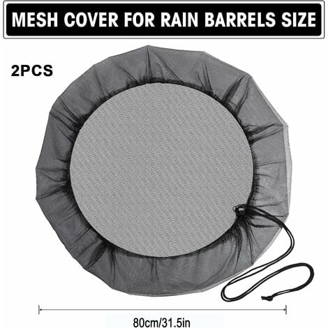 Piece of rain barrel net, rain barrel protection net with drawstring, adjustable rain net, protection against mosquitoes and leaves, 80 cm