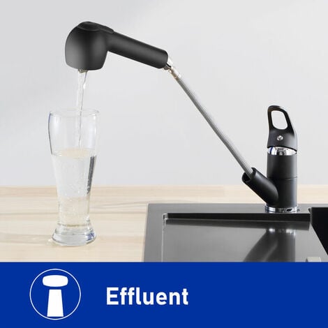 Kitchen tap with pull-out spray, 2 kitchen mixing functions, 120° rotating kitchen tap, black - black