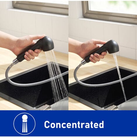 Kitchen tap with pull-out spray, 2 kitchen mixing functions, 120° rotating kitchen tap, black - black