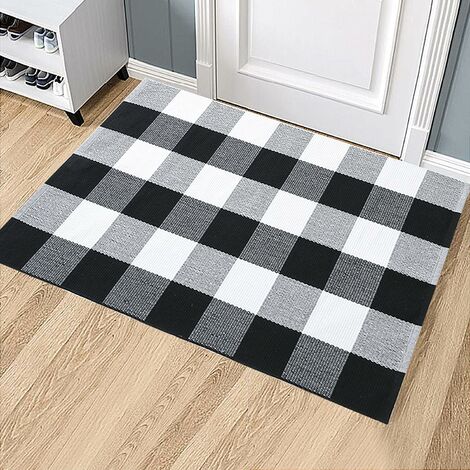 Buffalo Plaid Doormat Outdoor Rug with Classic Washable Black and White Checkered Doormat 23 x 35 Inches (1/5)